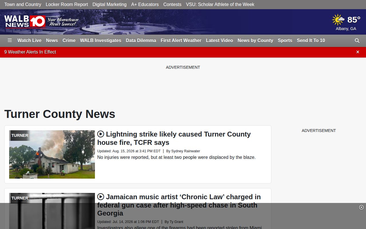 WALB Turner County crime news page with regional arrest coverage