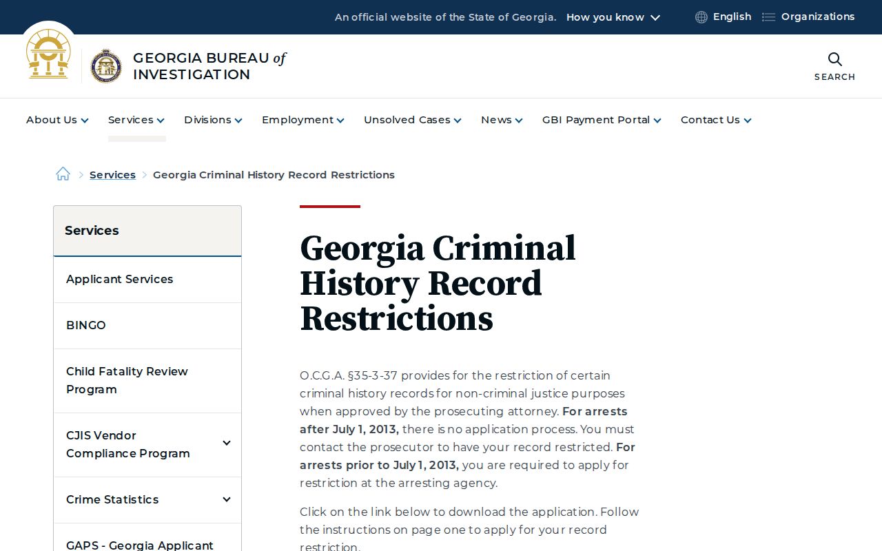 Georgia record restriction information for Turner County booking records