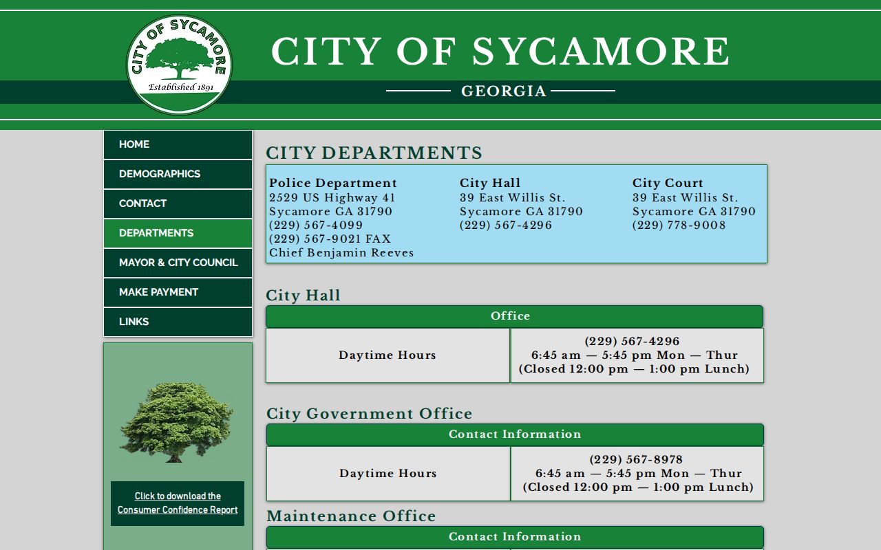 Sycamore Police Department contact information for Turner County arrest records